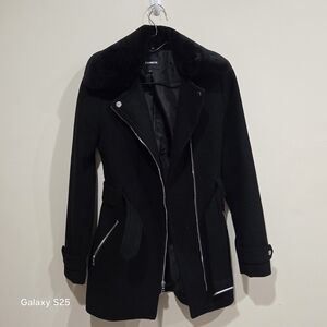 Express Black Trench Coat with Silver Accents